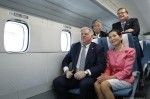 Maryland Gov. Larry Hogan sits on board a magnetic-levitation (maglev) train at the Yamanashi Maglev Test Track.