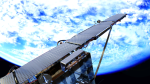 An ICEYE rendering of the first SAR microsatellite deployed in orbit.