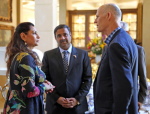 Governor Rick Scott of Florida and Industrialist Hotelier Danny Gaekward Discussing Kansai's Anti-Mosquito Paint with Kalpana Abe, Vice President, President's Office, Kansai Paint Co., Ltd.